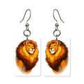 Cartoon lion earrings — friendly round-maned lion in cut paper, made in USA