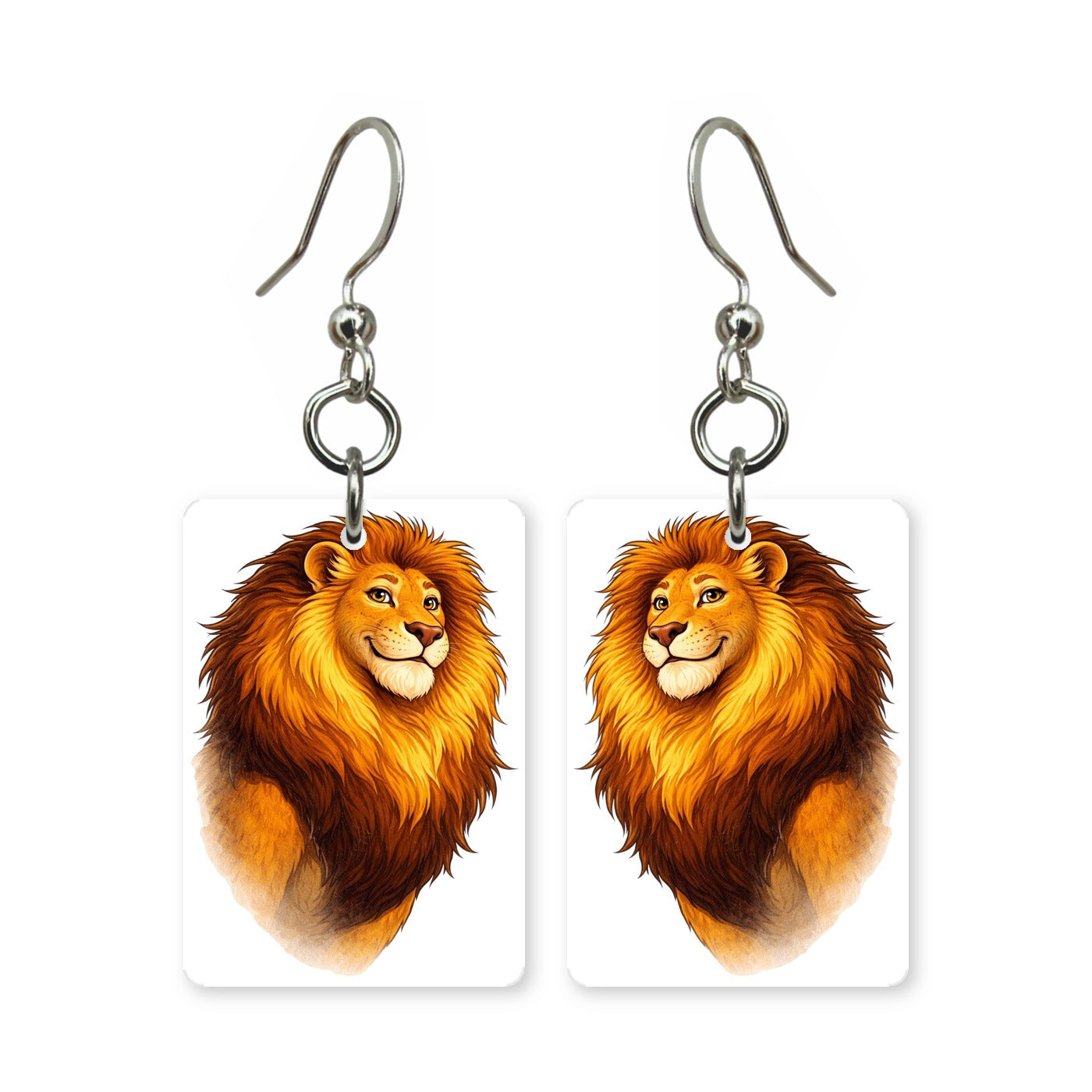 Cartoon lion earrings — friendly round-maned lion in cut paper, made in USA
