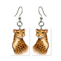 Spotted leopard earrings — leopard with rosette spots, cut-paper portrait, made in USA