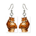 Tough tiger earrings — bold cartoon tiger in cut paper, made in USA