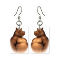Buff hippo earrings — muscular cartoon hippo in cut paper, made in USA
