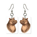 Sweet hippo earrings — round friendly hippo in cut-paper cartoon style, made in USA