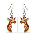 Cheerful giraffe earrings — smiling giraffe in cut-paper cartoon style, made in USA