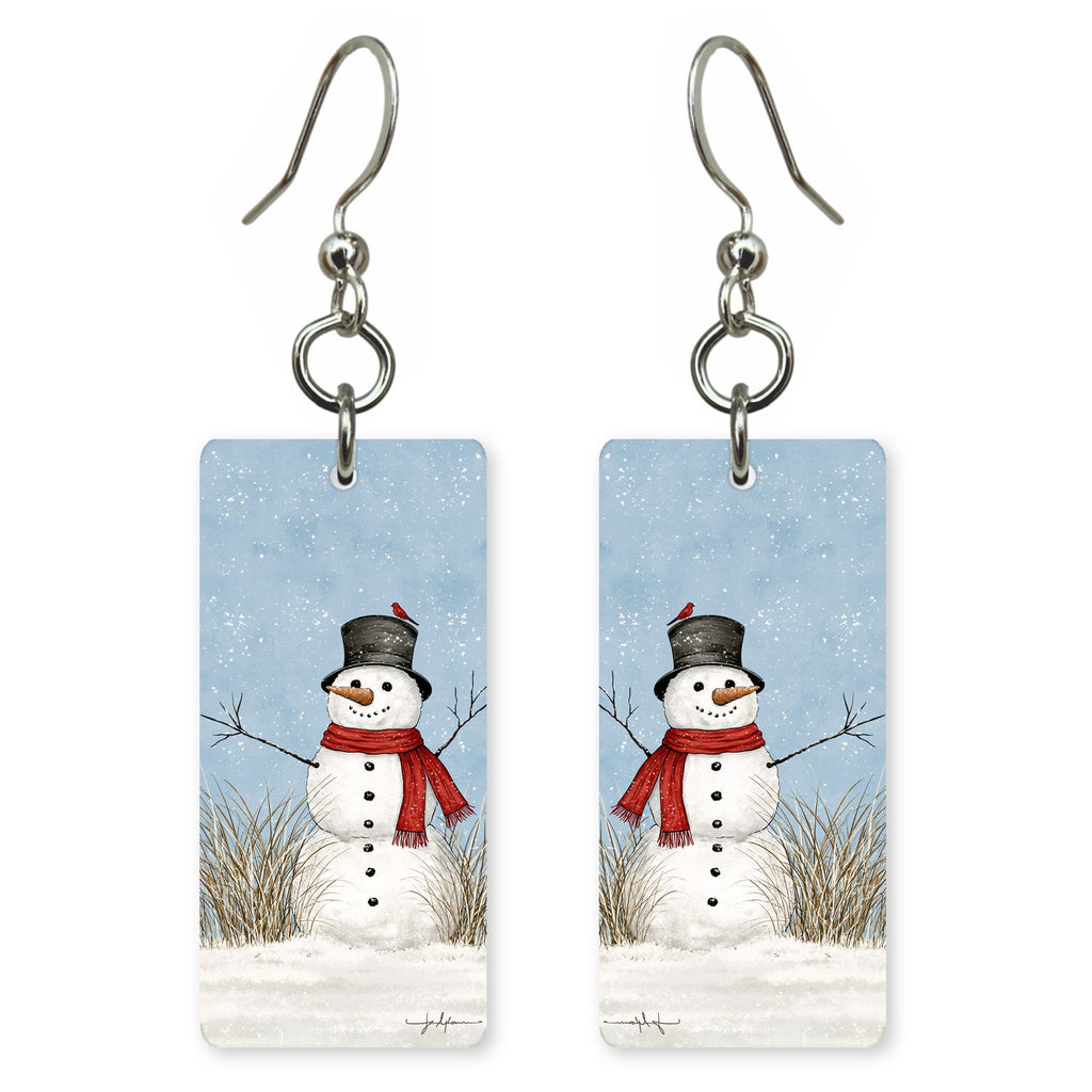 Red Scarf Snowman Earrings | FW149