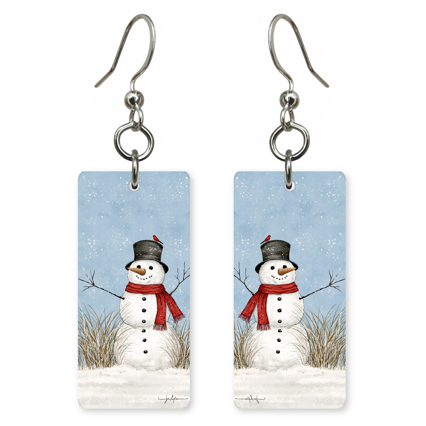 Red Scarf Snowman Earrings | FW149