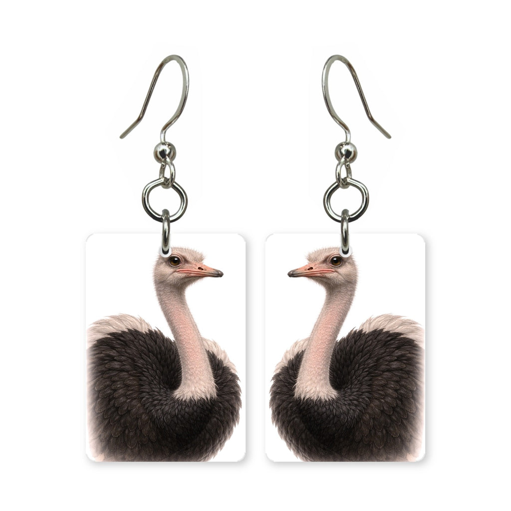 Wild ostrich earrings — long-necked ostrich portrait in cut paper, made in USA