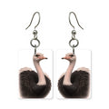 Wild ostrich earrings — long-necked ostrich portrait in cut paper, made in USA
