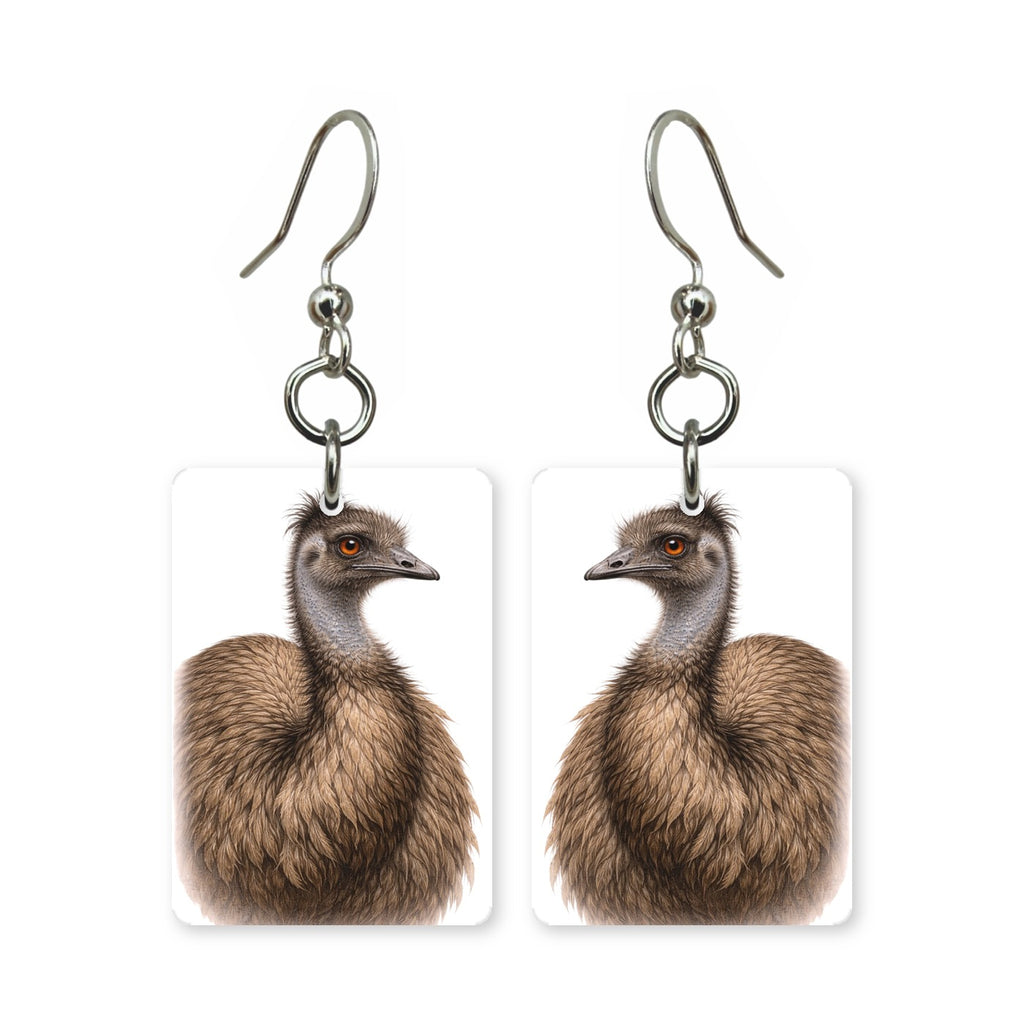 Outback emu earrings — emu on the open outback in cut-paper portrait, made in USA