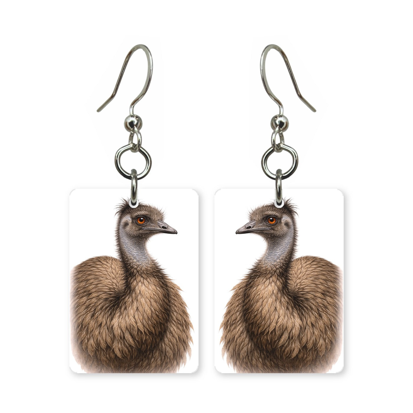 Outback emu earrings — emu on the open outback in cut-paper portrait, made in USA