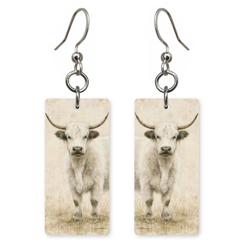 White Highland Cow Earrings | FW165
