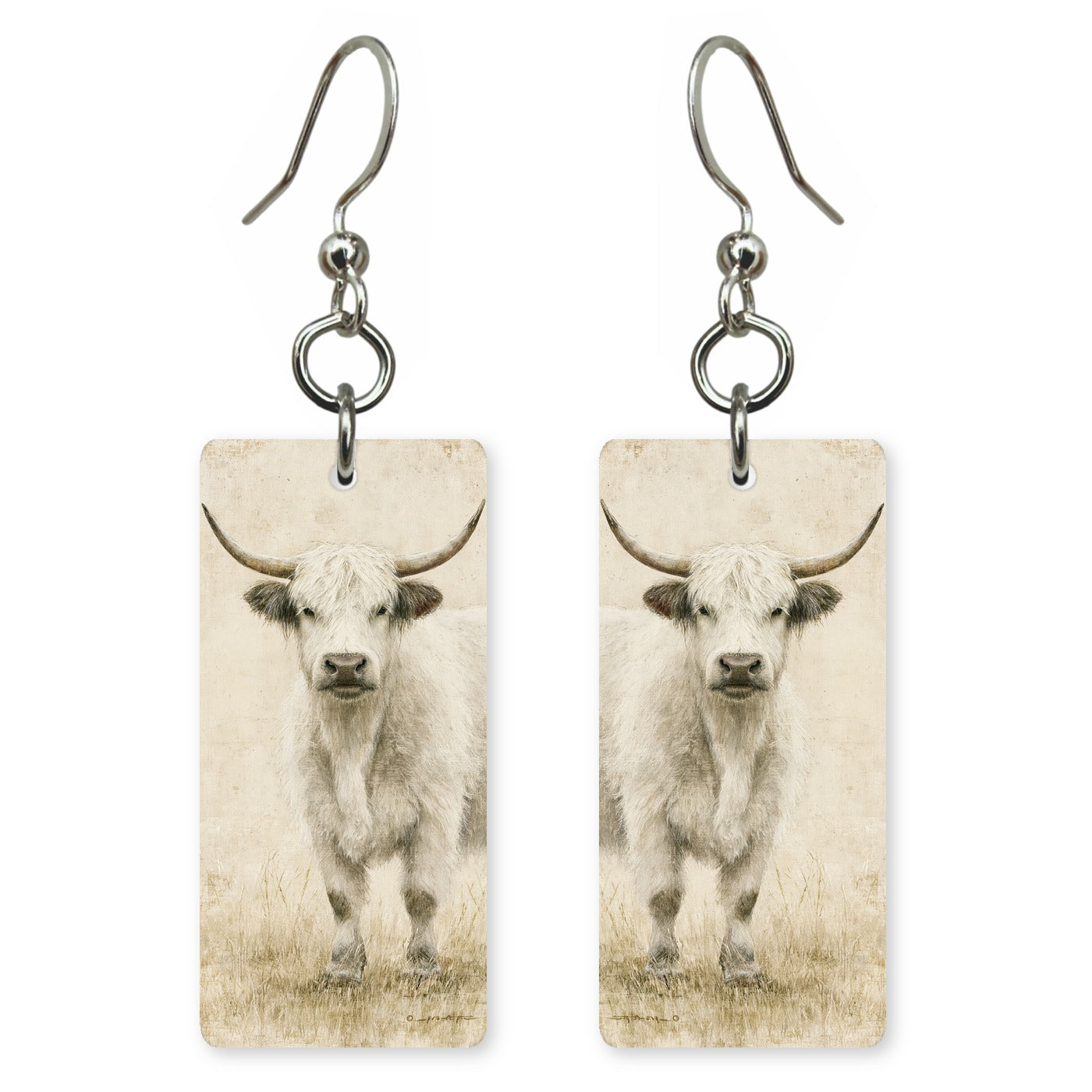 White Highland Cow Earrings | FW165