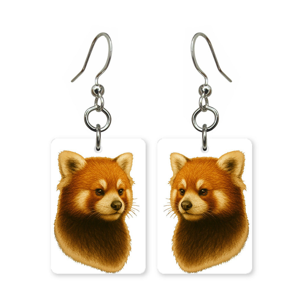 Red panda earrings — red panda with ringed tail in cut-paper portrait, made in USA