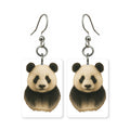 Giant panda earrings — panda with bamboo in cut-paper portrait, made in USA
