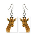 Gentle giraffe earrings — giraffe portrait in cut-paper art, made in USA