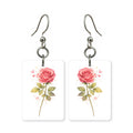 Pink rose earrings — single open pink rose, cut-paper botanical art, made in USA