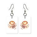 Heart latte earrings — latte with heart foam art, cut-paper design, made in USA