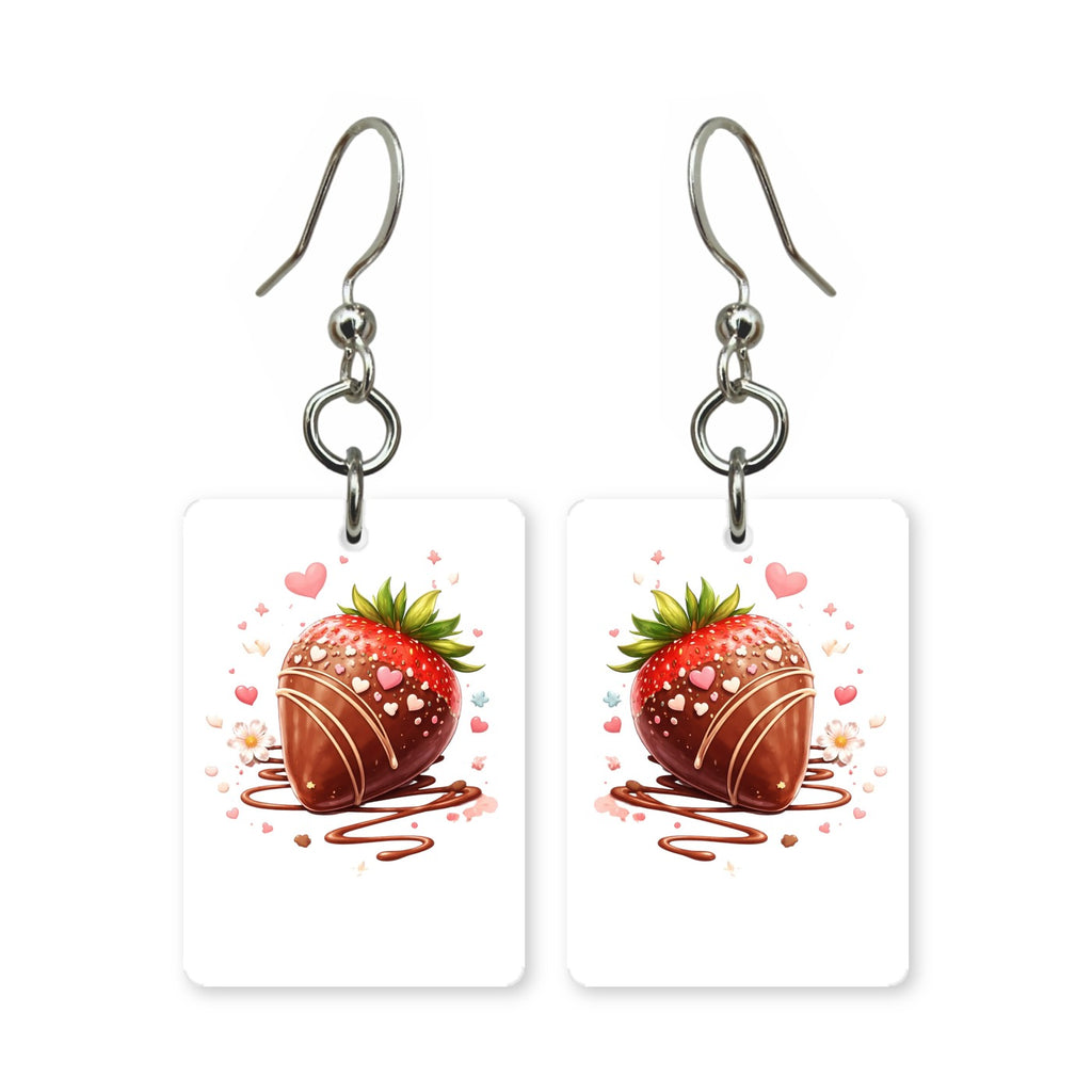 Chocolate strawberry earrings — chocolate-dipped strawberry, cut-paper art, made in USA