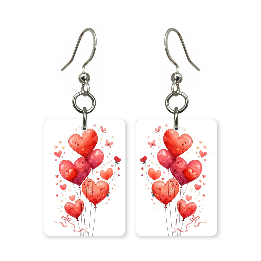 Heart balloons earrings — heart balloons on strings, cut-paper art, made in USA