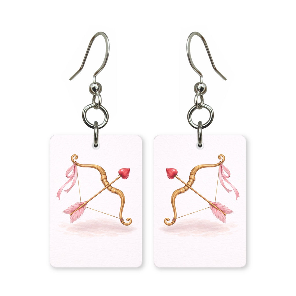 Cupid's bow earrings — drawn cupid bow and arrow, cut-paper art, made in USA