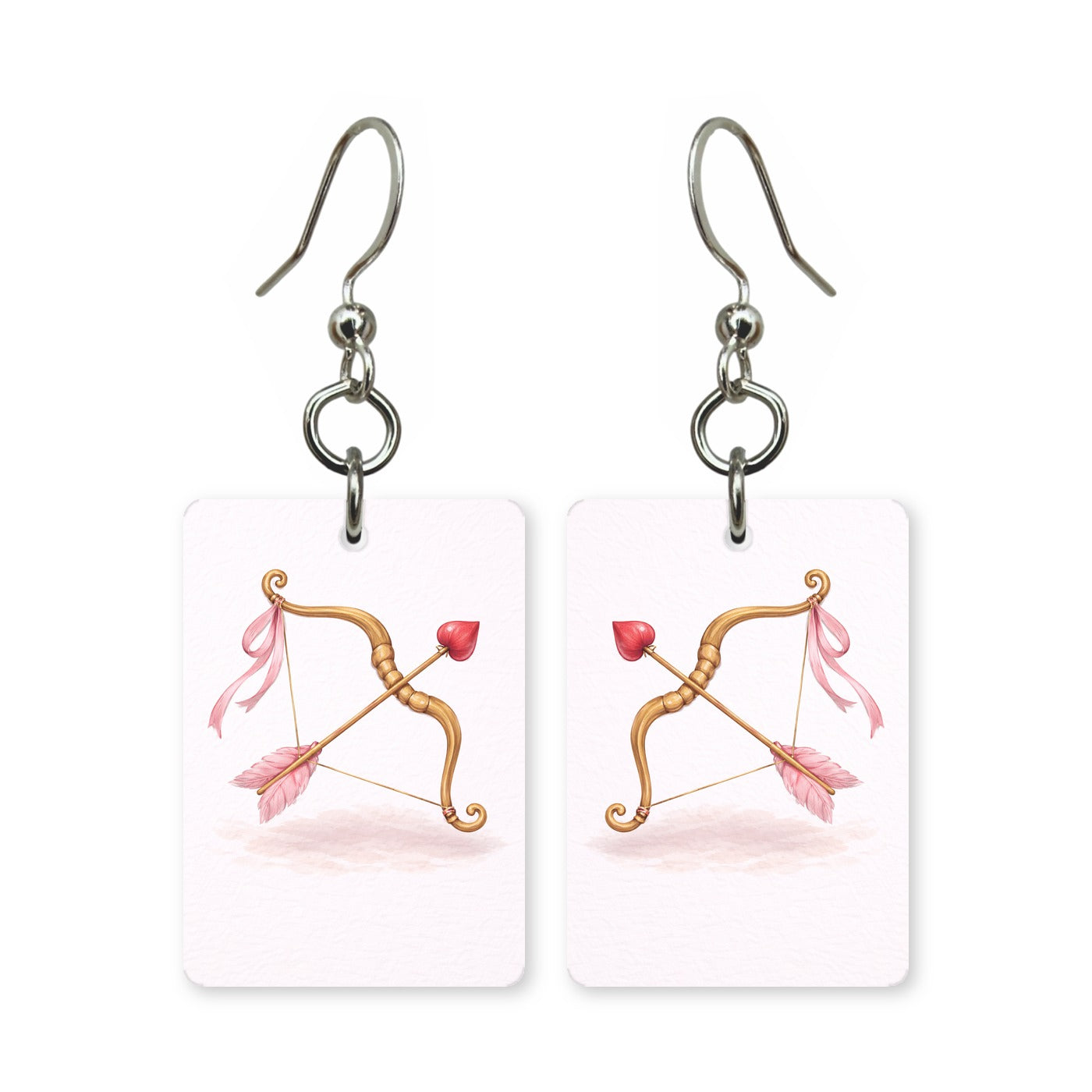 Cupid's bow earrings — drawn cupid bow and arrow, cut-paper art, made in USA