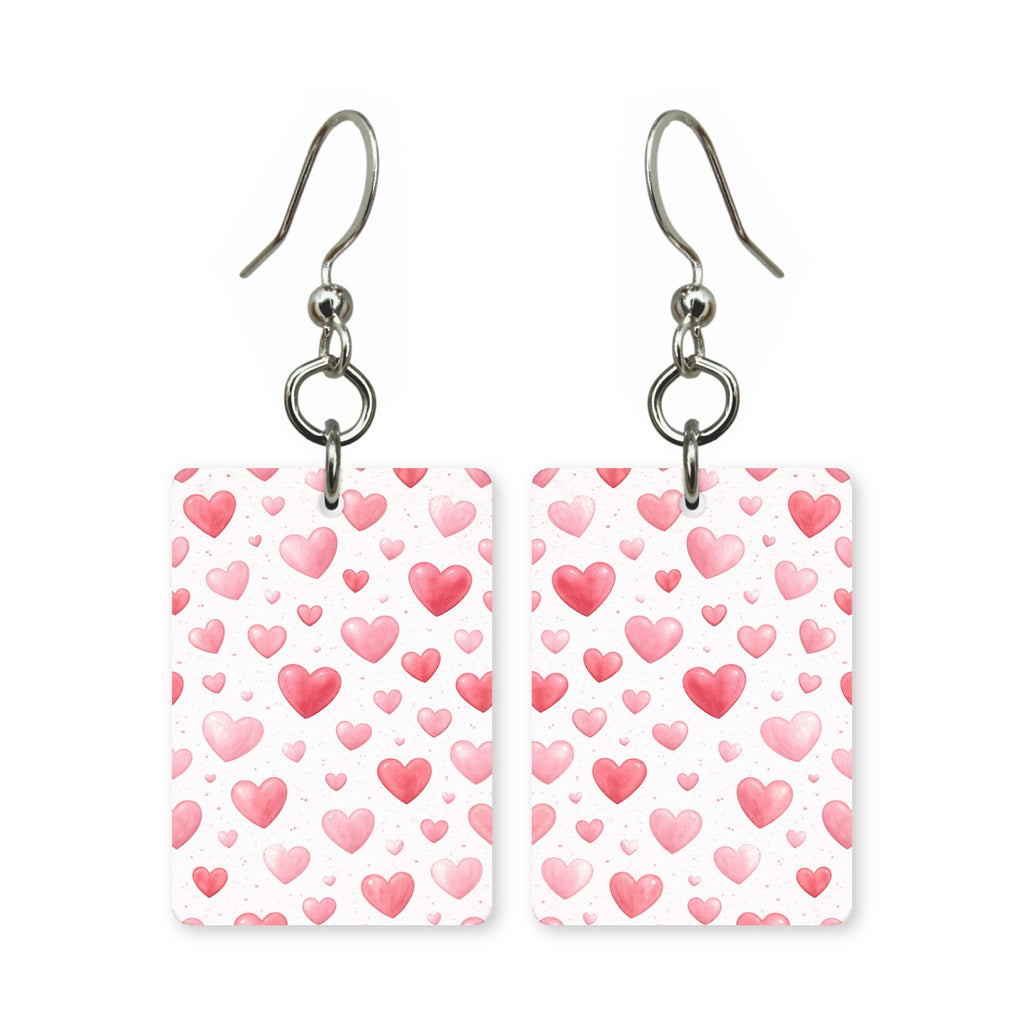 Heart pattern earrings — repeating heart pattern in cut paper, made in USA
