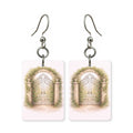 Garden gate earrings — vine-covered garden gate, cut-paper art, made in USA