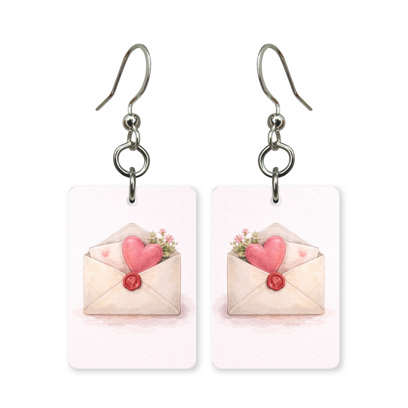 Love letter earrings — sealed love letter and envelope, cut-paper art, made in USA
