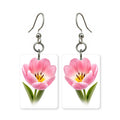Pink tulip earrings — pink tulips beginning to open, cut-paper botanical art, made in USA
