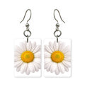 White daisy earrings — simple white daisies, cut-paper botanical art, made in USA