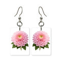 Pink chrysanthemum earrings — layered pink chrysanthemum blooms, cut-paper art, made in USA
