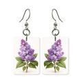 Purple lilac earrings — lilac clusters in bloom, cut-paper botanical art, made in USA