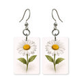 White daisy earrings — white daisies with yellow centers, cut-paper botanical art, made in USA