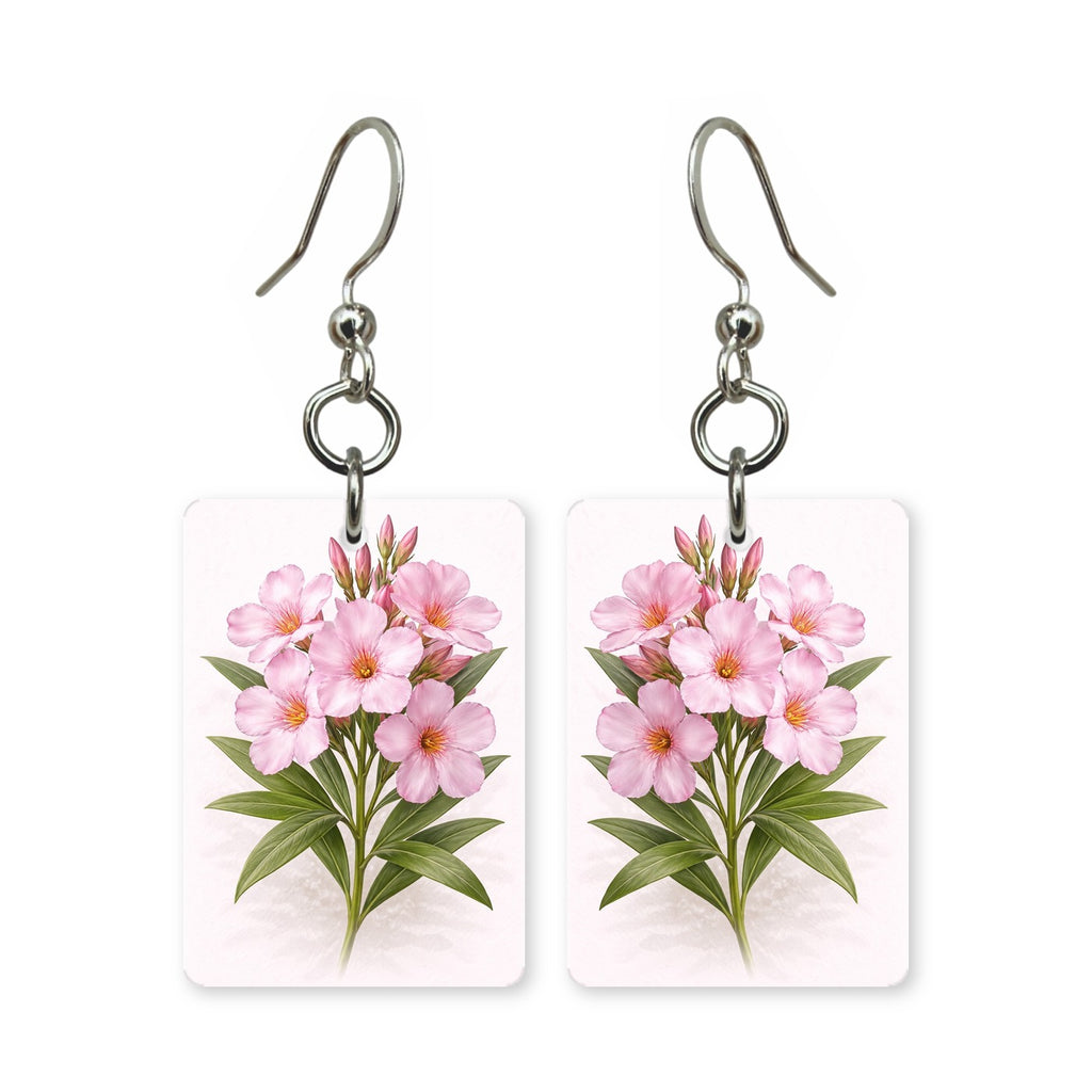 Pink blossom earrings — soft pink blossoms on a bare branch, cut-paper art, made in USA