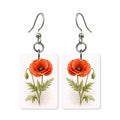 Red poppy earrings — red poppies with black centers, cut-paper botanical art, made in USA