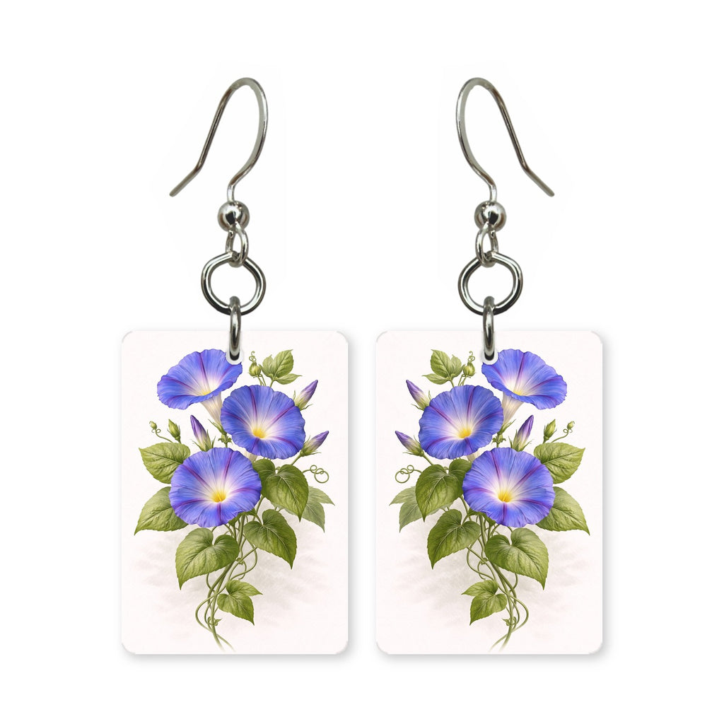 Morning glory earrings — morning glory blooms on the vine, cut-paper art, made in USA