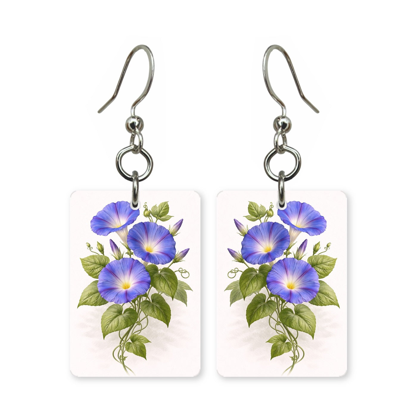 Morning glory earrings — morning glory blooms on the vine, cut-paper art, made in USA