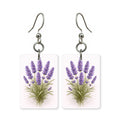 Lavender sprig earrings — soft purple lavender stems in cut paper, made in USA