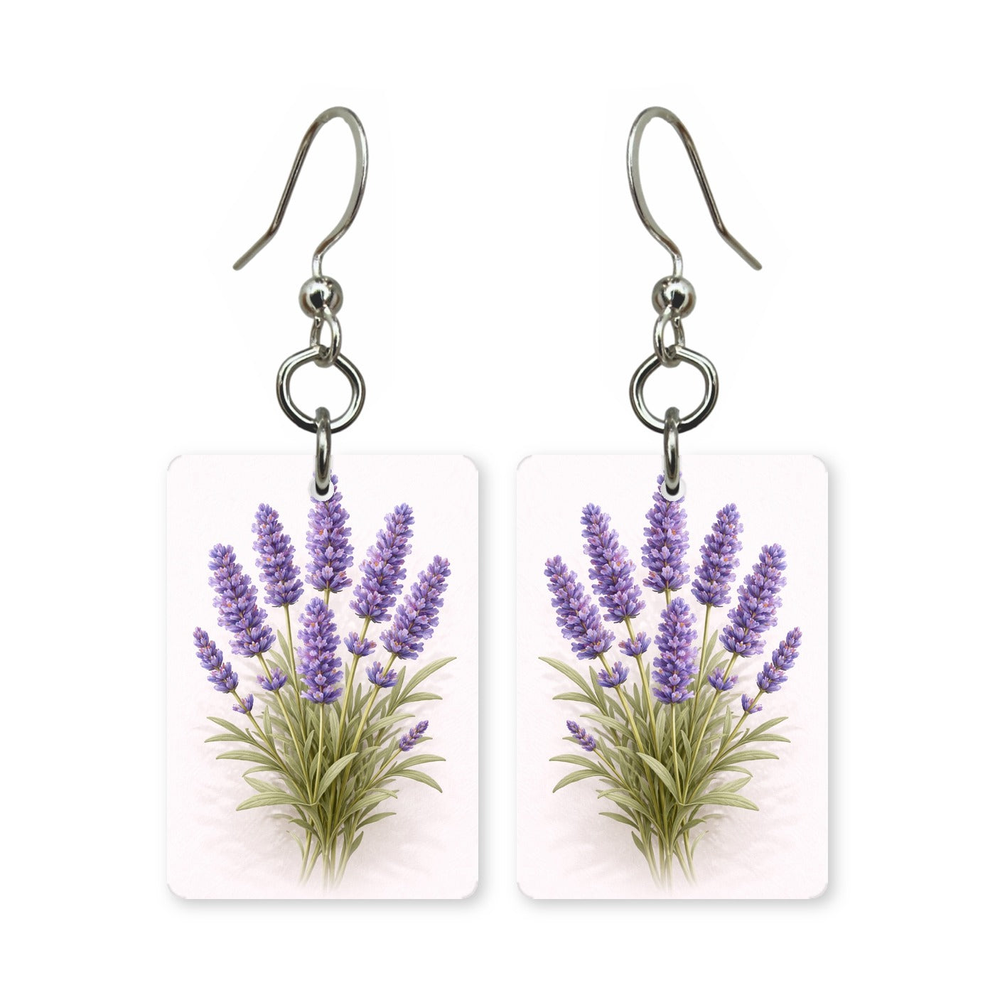 Lavender sprig earrings — soft purple lavender stems in cut paper, made in USA