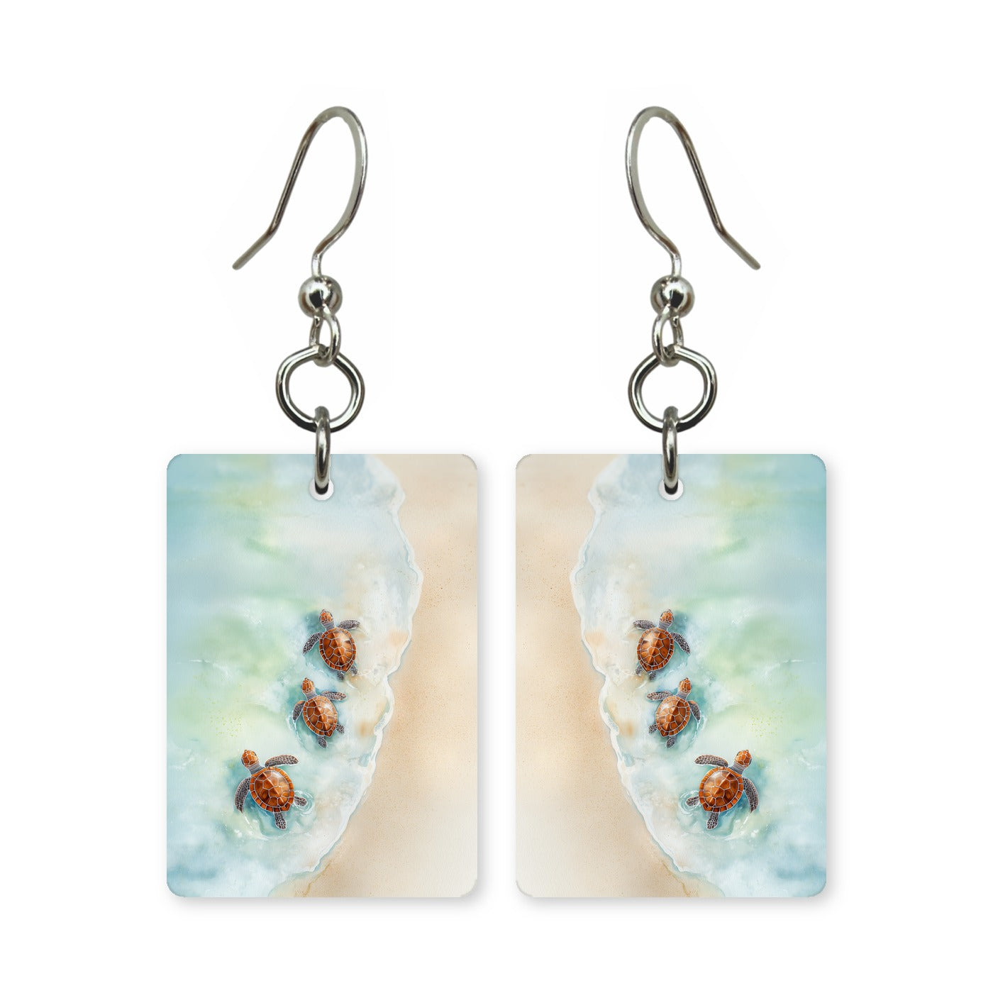 Hatchling trio earrings — three sea turtle hatchlings running to sea, made in USA