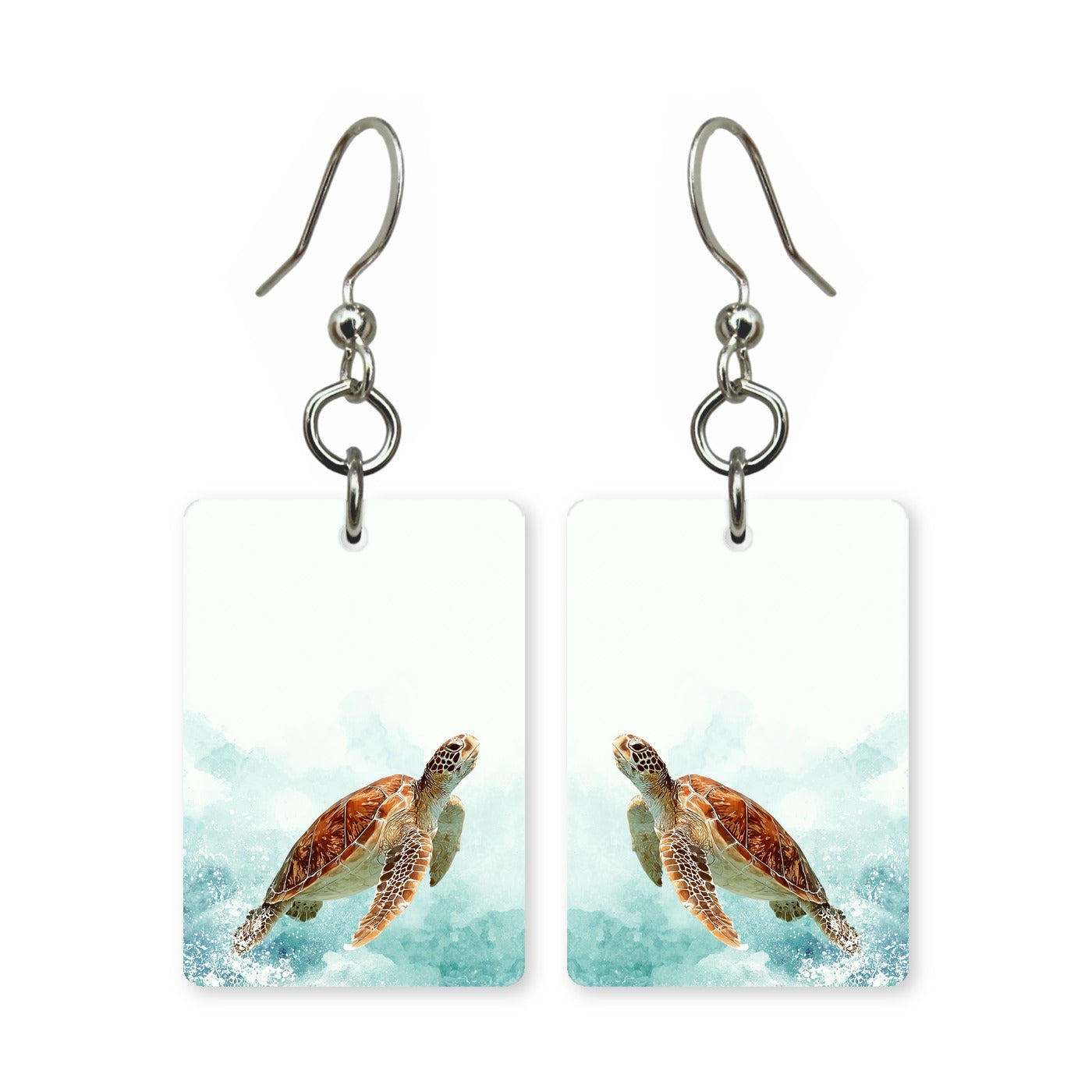 Watercolor turtle earrings — sea turtle in soft watercolor bleed, made in USA