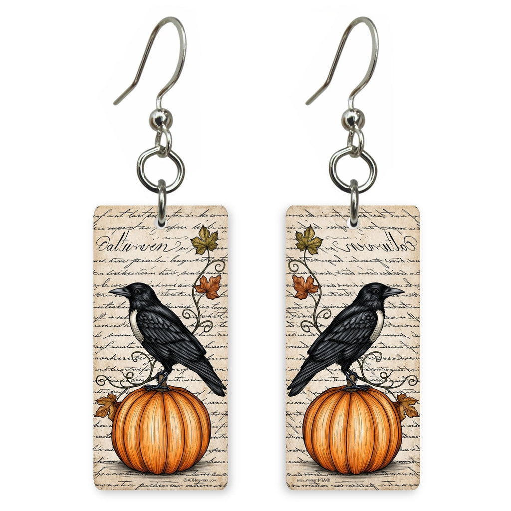 Crow and Pumpkin earrings mockup (mirrored pair)