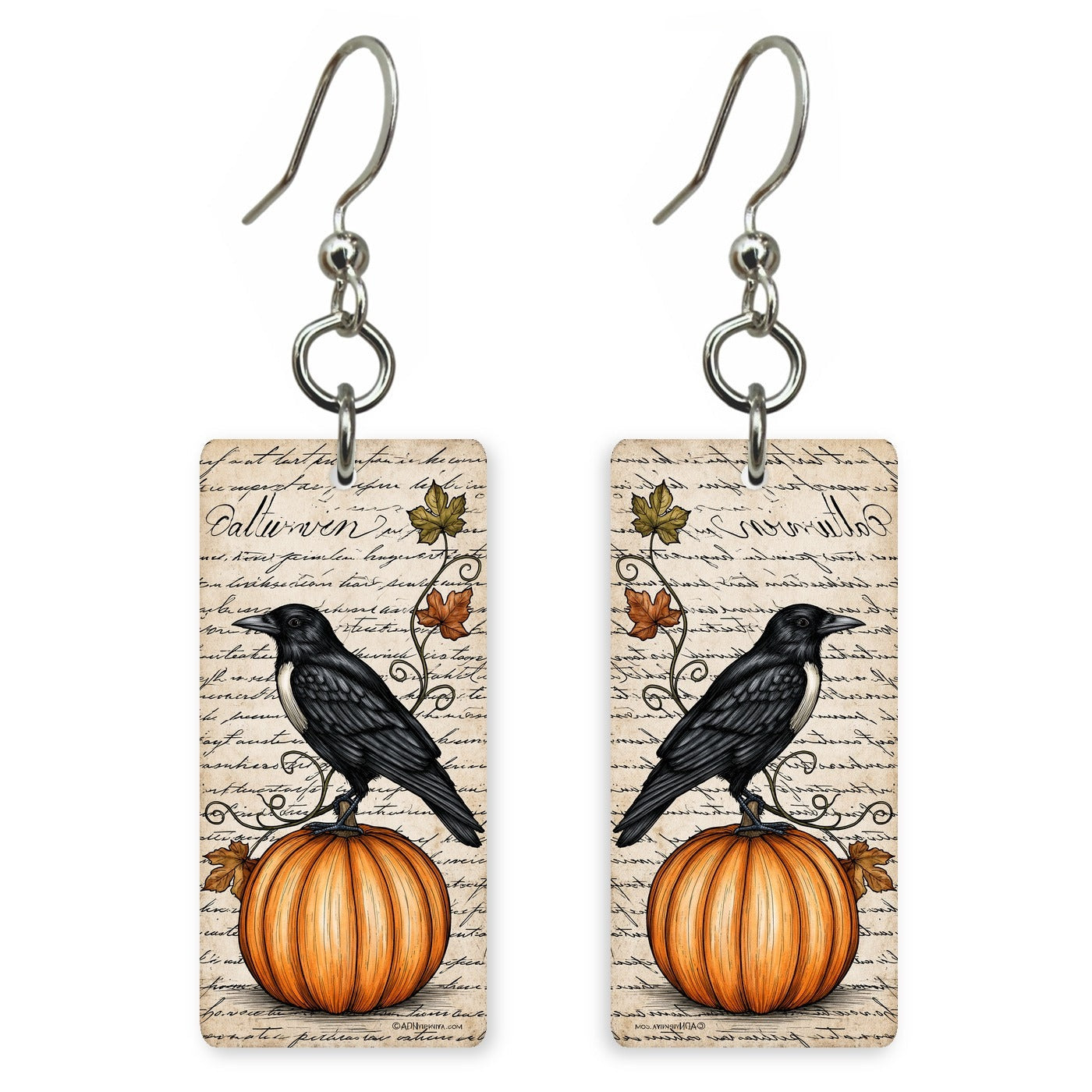 Crow and Pumpkin earrings mockup (mirrored pair)