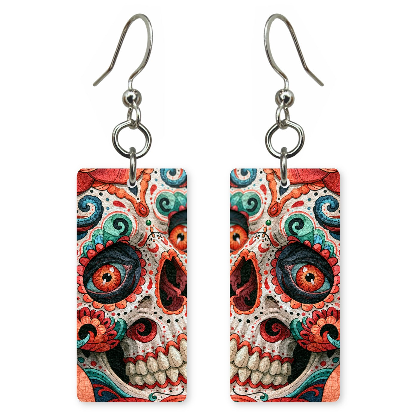 Teal Sugar Skull Earrings | FW305