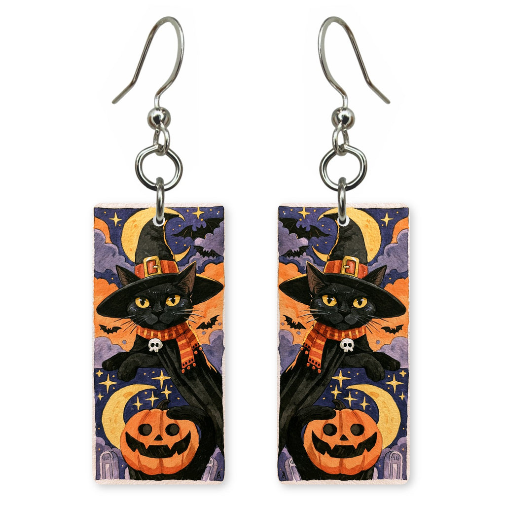 Pumpkin Witch Cat Earrings | FW432
