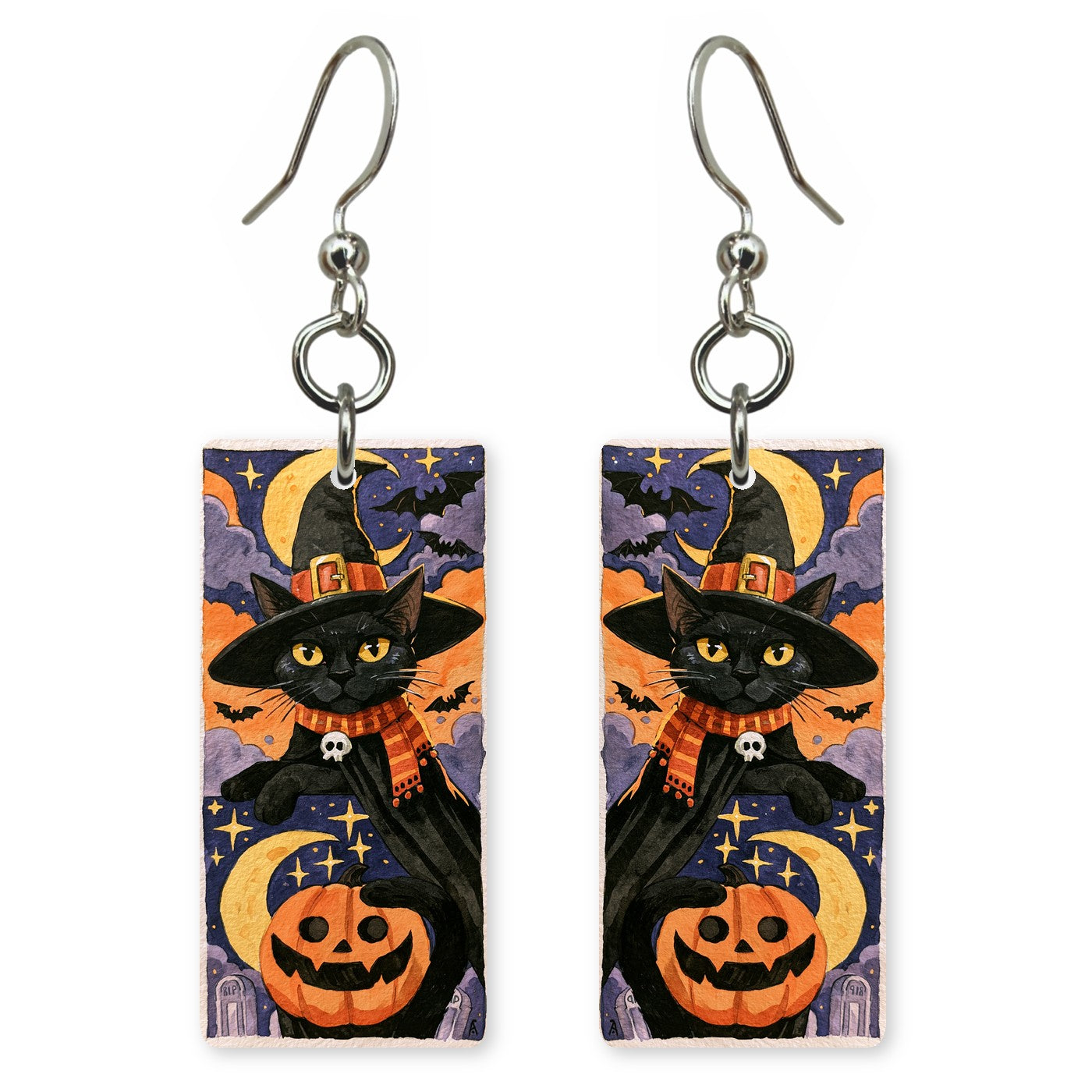 Pumpkin Witch Cat Earrings | FW432