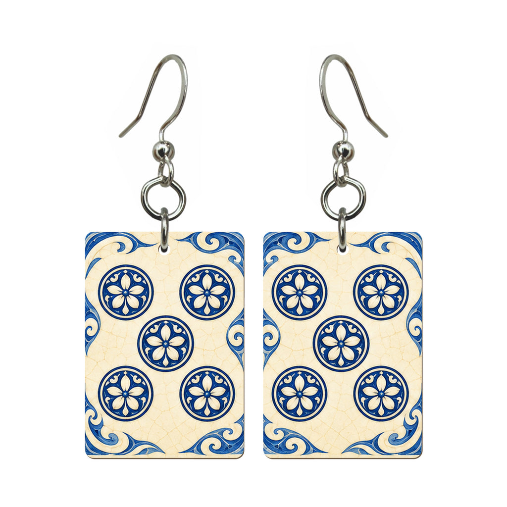 Pottery Wind Five Dot Mahjong Earrings | FWMJ101 — earring pair