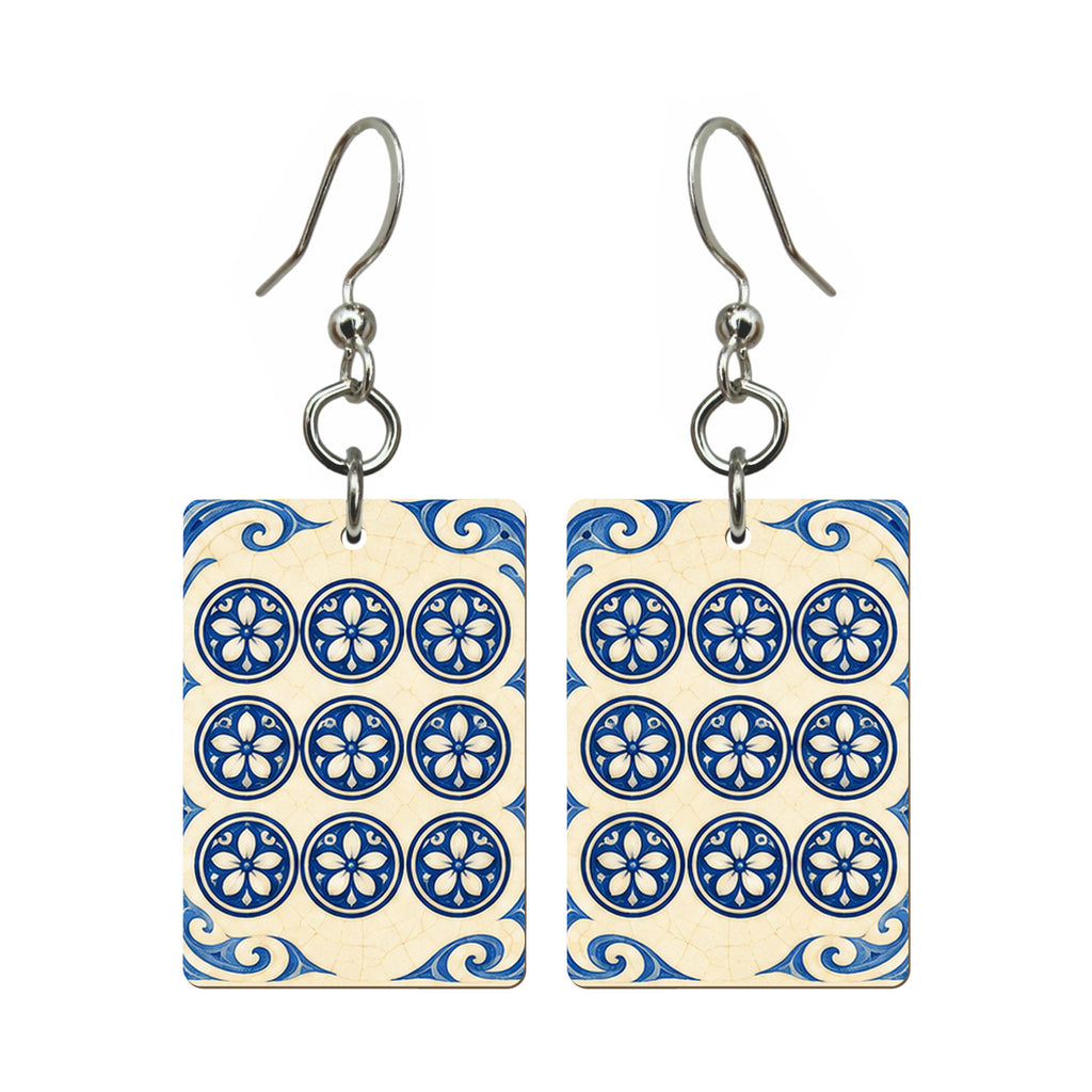 Pottery Wind Nine Dot Mahjong Earrings | FWMJ102 — earring pair