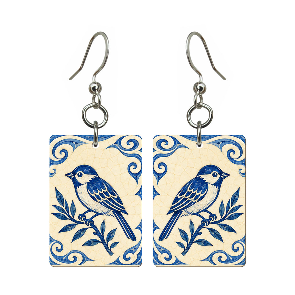Pottery Wind Bamboo Bird Mahjong Earrings | FWMJ103 — earring pair