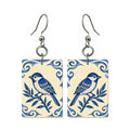 Pottery Wind Bamboo Bird Mahjong Earrings | FWMJ103 — earring pair