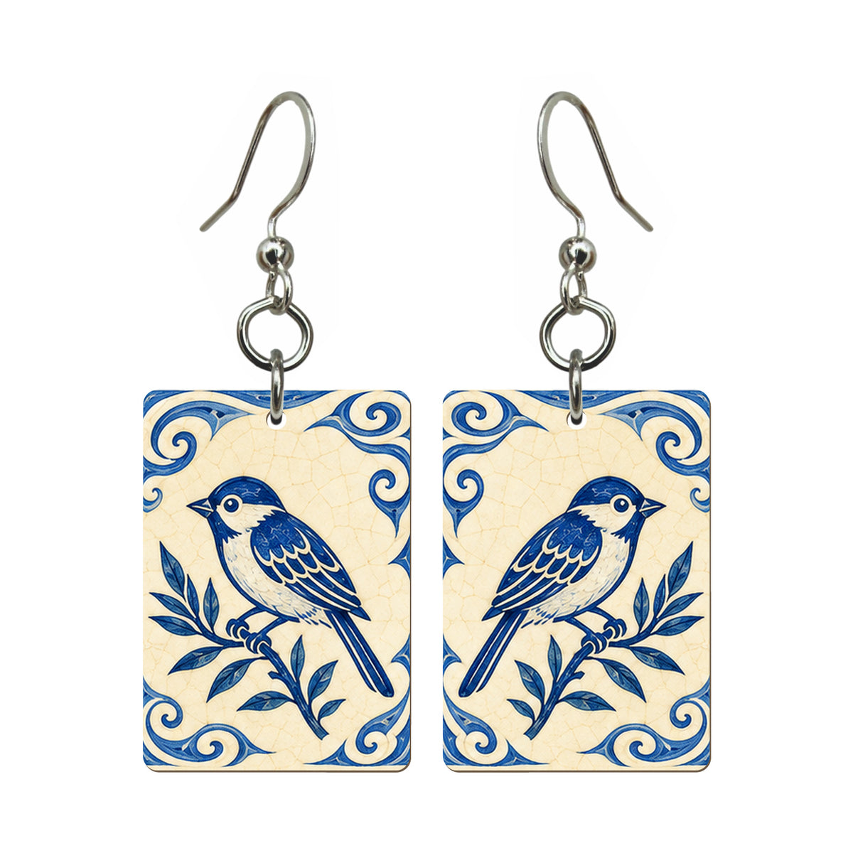 Pottery Wind Bamboo Bird Mahjong Earrings | FWMJ103 — earring pair